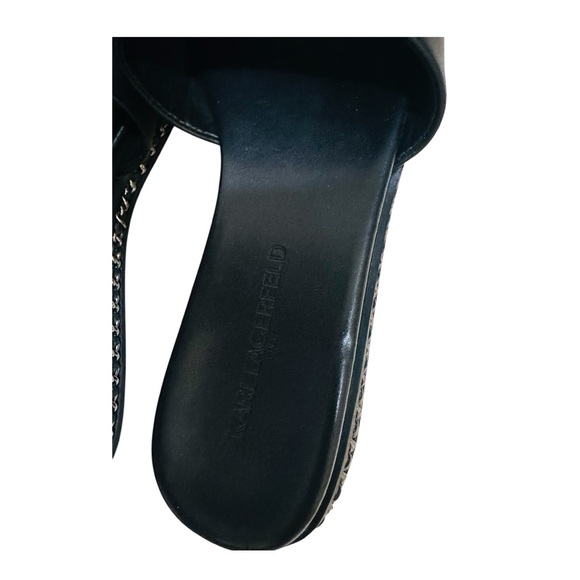 Karl Lagerfeld Paris Womens Bijou Leather Embellished Slide sandals - Picture 6 of 11
